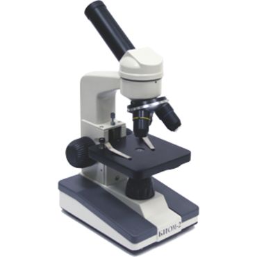 Учебный микроскоп «Биом-2» (3 объектива, 80-800х, осветитель 4,5В, горизонт. предметный стол)